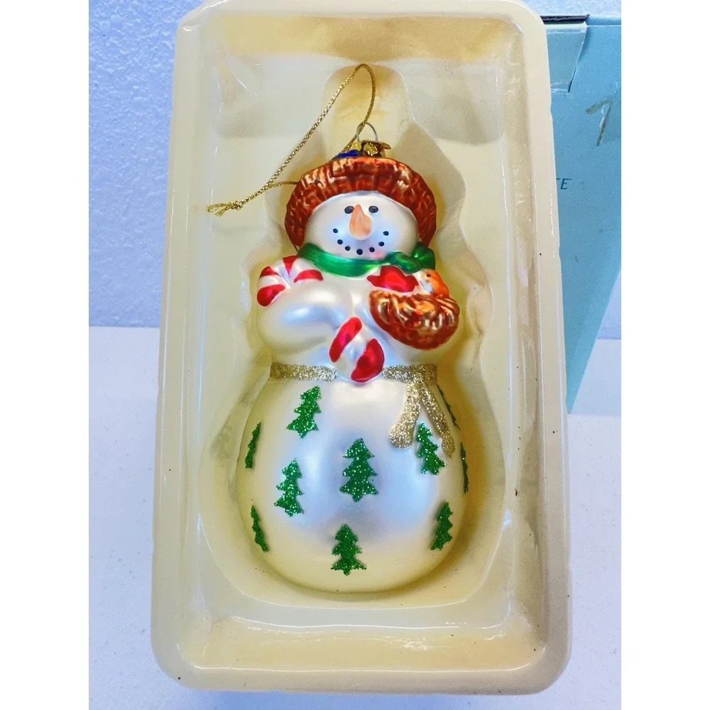 Vintage Party Lite P7632 Snowbell Snowman Mom Glass Ornament Partylite Christmas